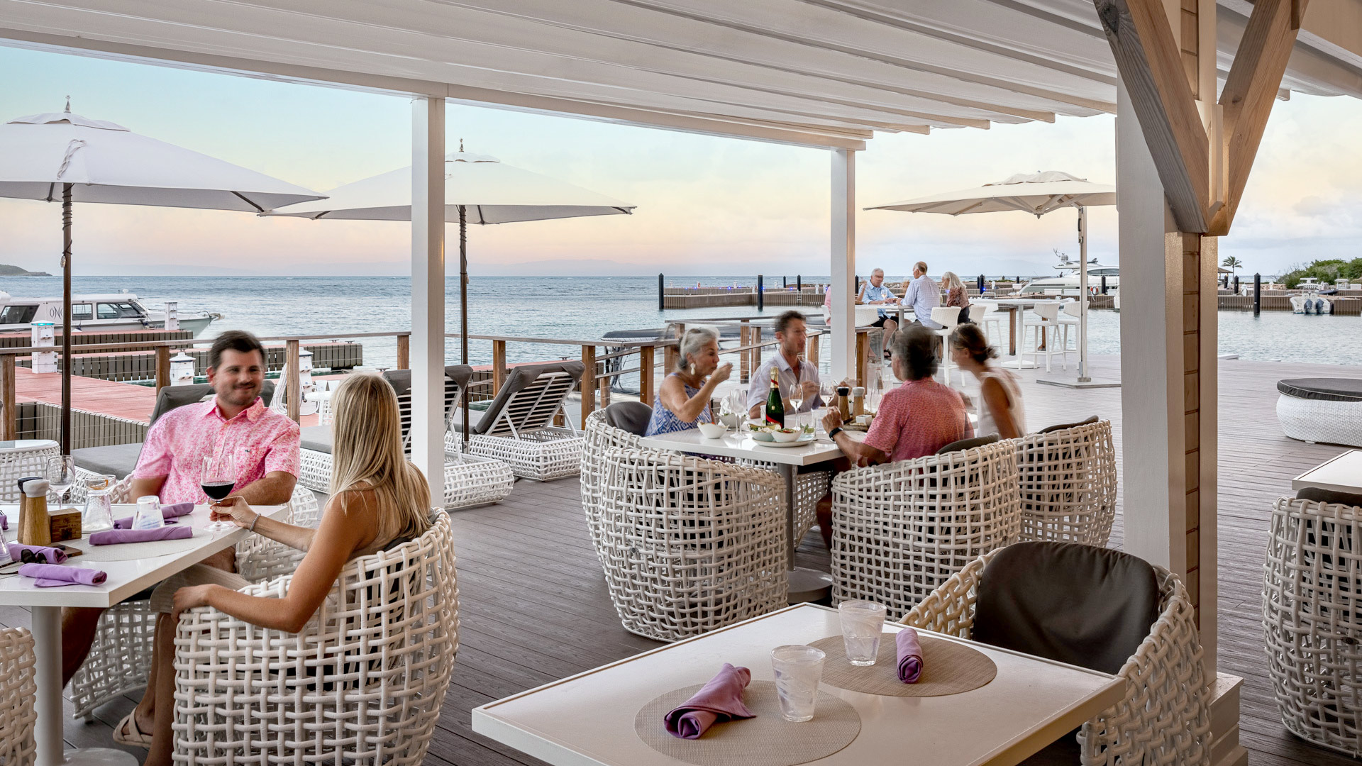 Eating dinner by the ocean